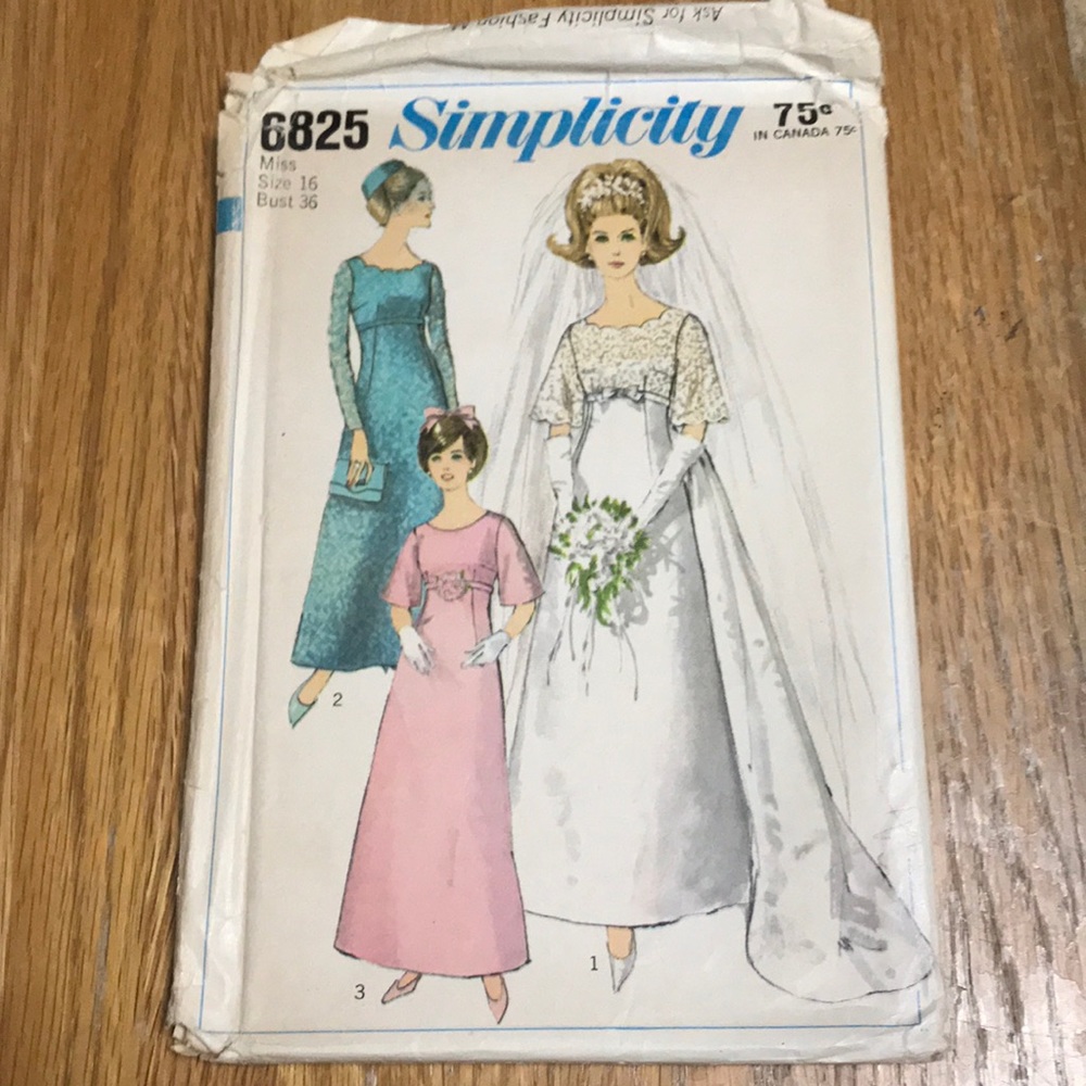 Uncut vintage sewing pattern Simplicity 6825 misses wedding gown, train, etc